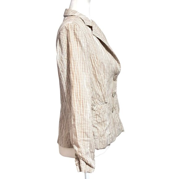 CAbi Blazer Jacket Womens SIze M Tan White Plaid Seersucker - Picture 8 of 13